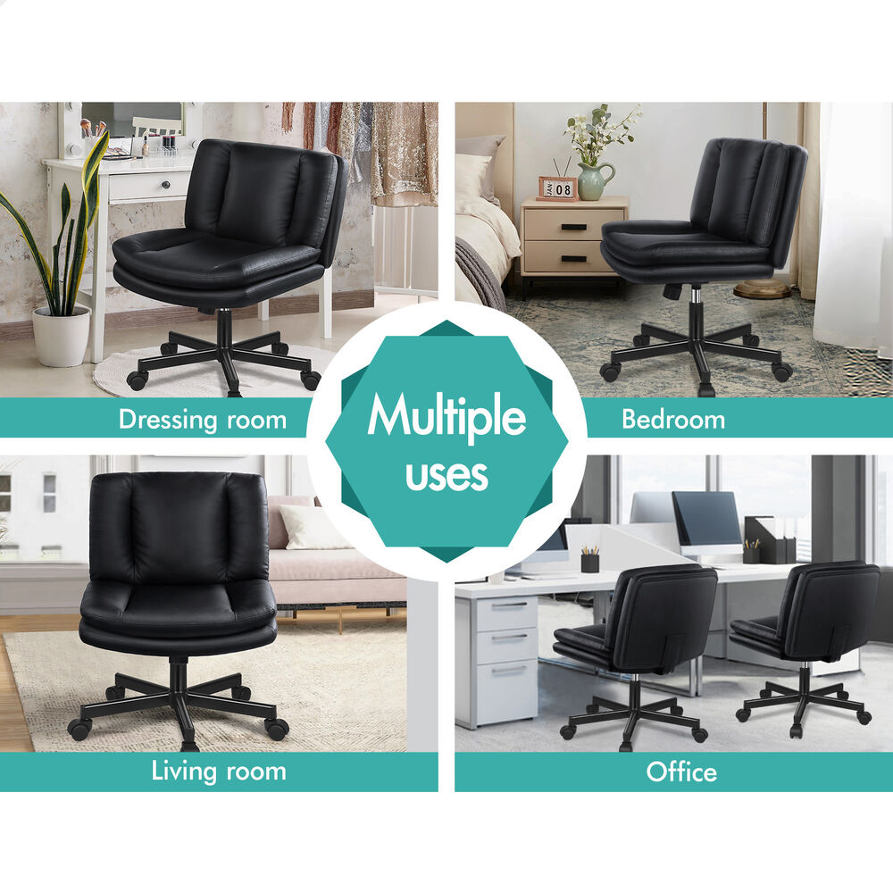 ALFORDSON Armless Office Desk Chair Mid Back Wide Seat w/ Wheels Leather Black
