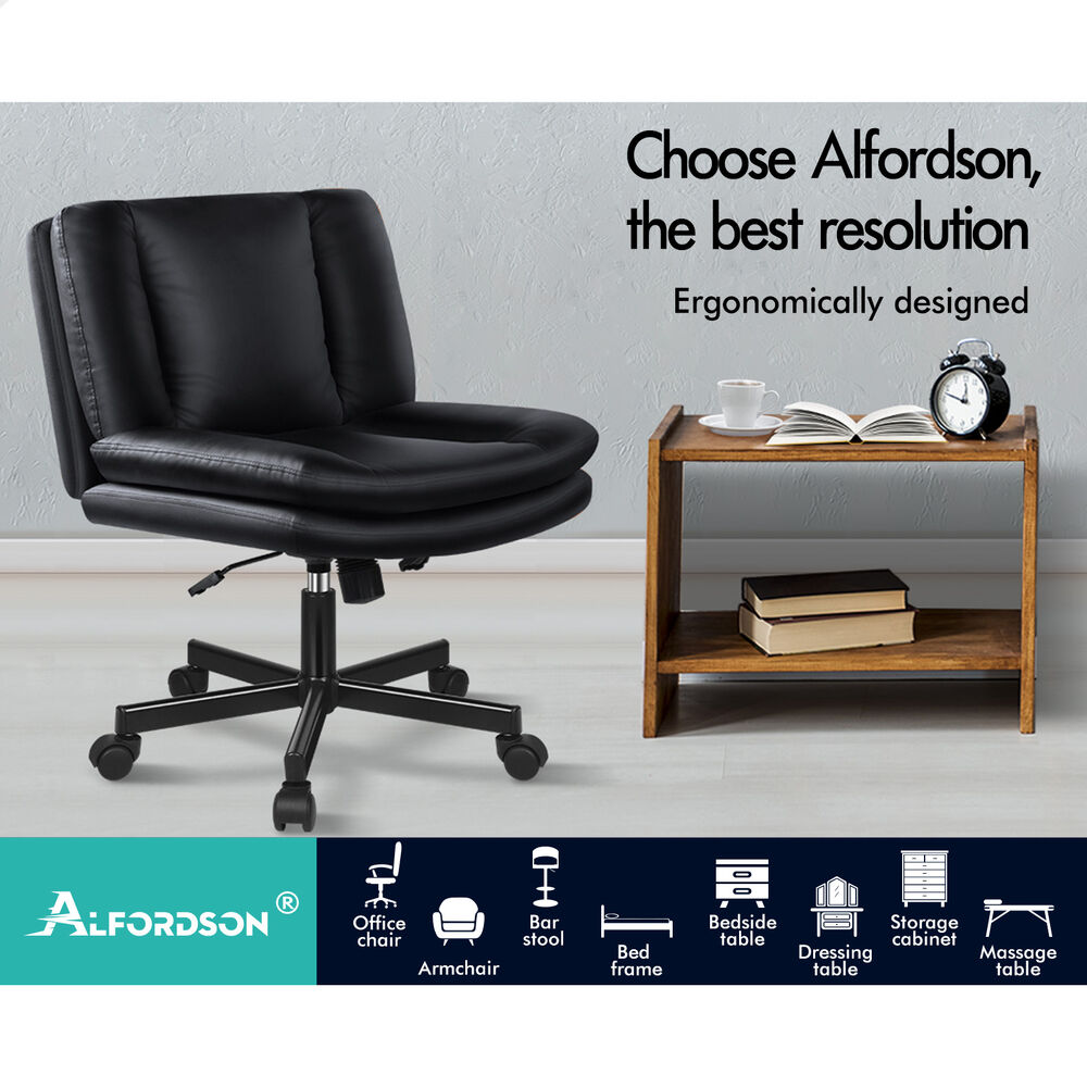 ALFORDSON Armless Office Desk Chair Mid Back Wide Seat w/ Wheels Leather Black
