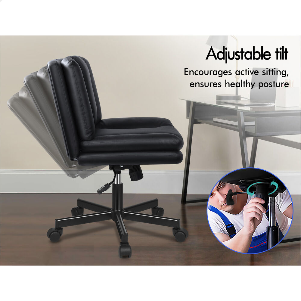 ALFORDSON Armless Office Desk Chair Mid Back Wide Seat w/ Wheels Leather Black
