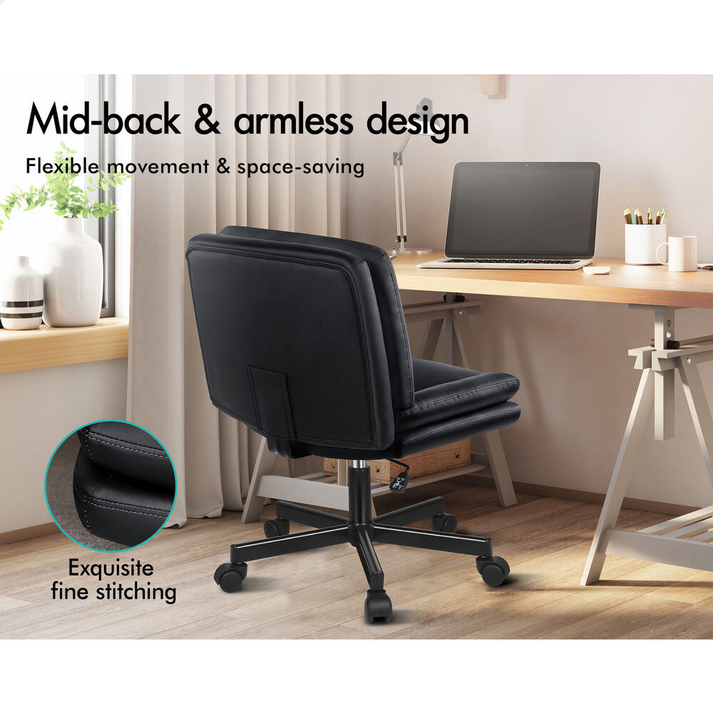 ALFORDSON Armless Office Desk Chair Mid Back Wide Seat w/ Wheels Leather Black