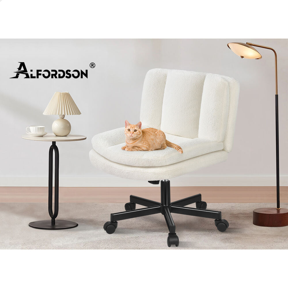 ALFORDSON Armless Office Desk Chair Mid Back Wide Seat w/ Wheels Boucle White