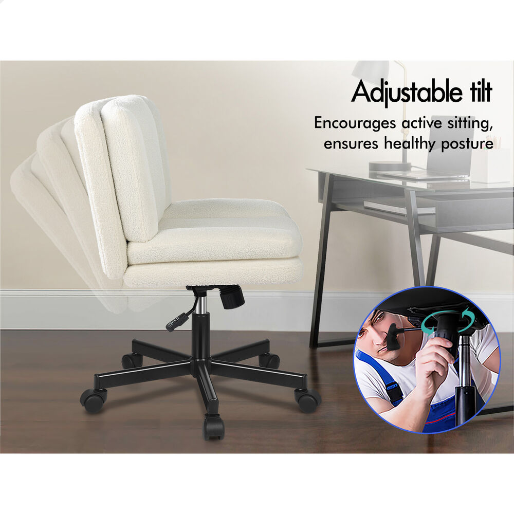 ALFORDSON Armless Office Desk Chair Mid Back Wide Seat w/ Wheels Boucle White