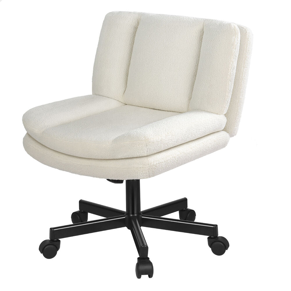 ALFORDSON Armless Office Desk Chair Mid Back Wide Seat w/ Wheels Boucle White