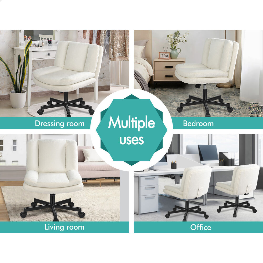 ALFORDSON Armless Office Desk Chair Mid Back Wide Seat w/ Wheels Boucle White