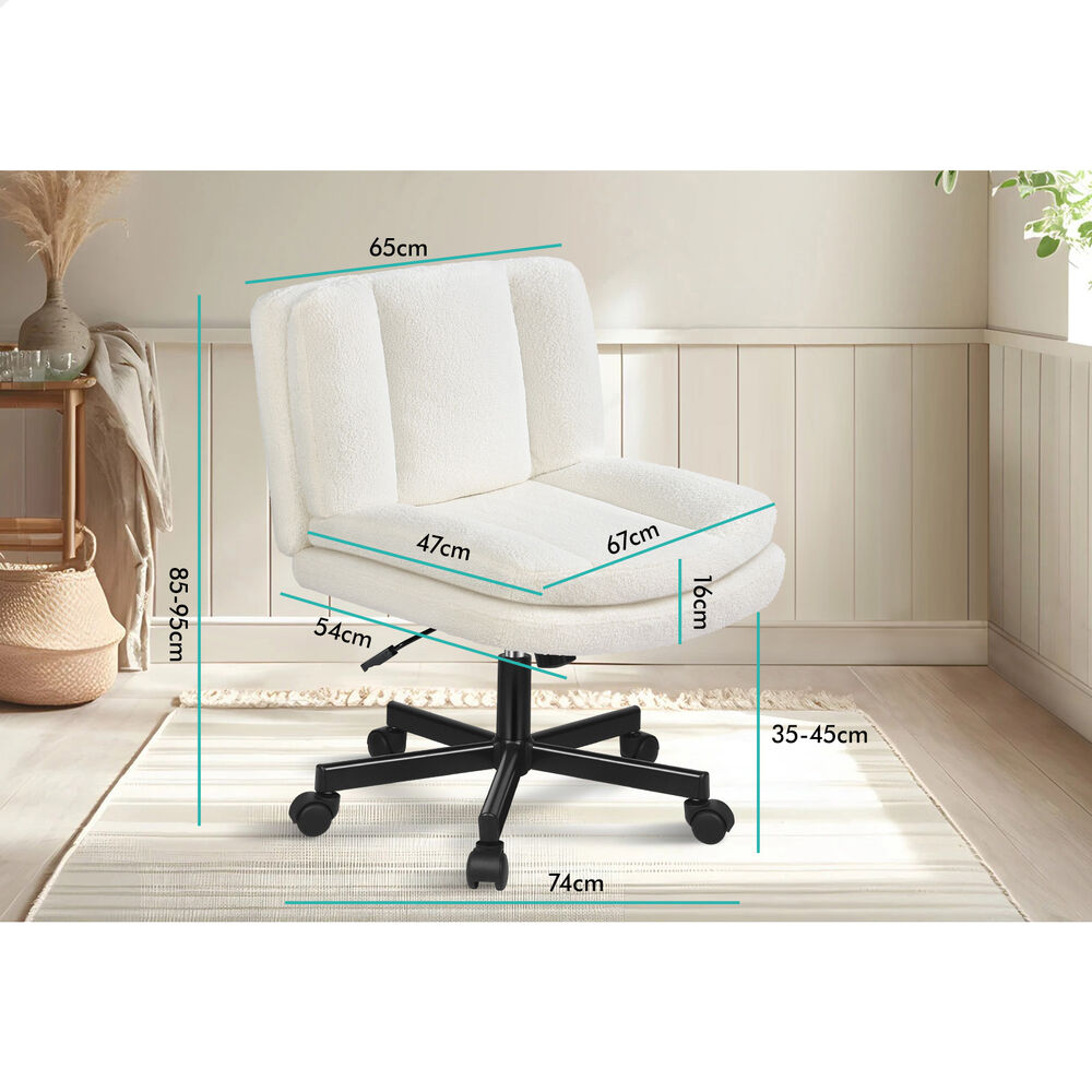 ALFORDSON Armless Office Desk Chair Mid Back Wide Seat w/ Wheels Boucle White