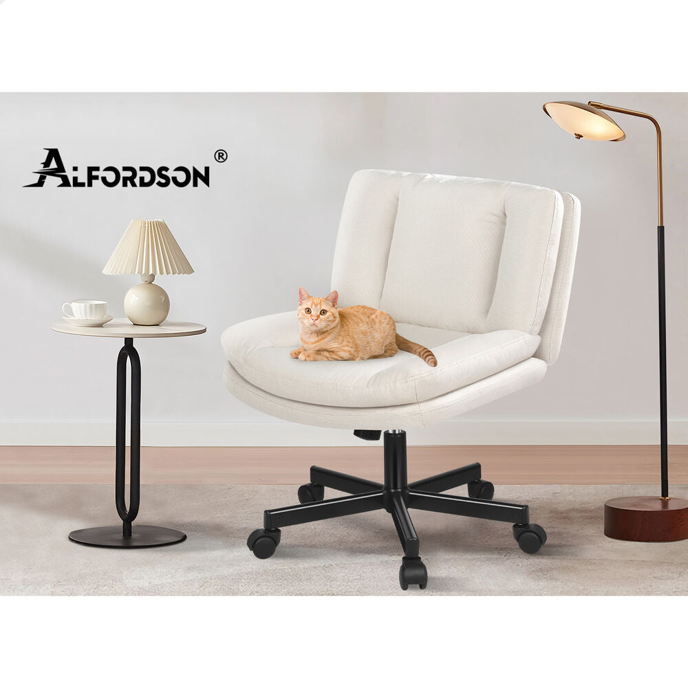 ALFORDSON Armless Office Desk Chair Mid Back Wide Seat w/ Wheels Fabric Beige