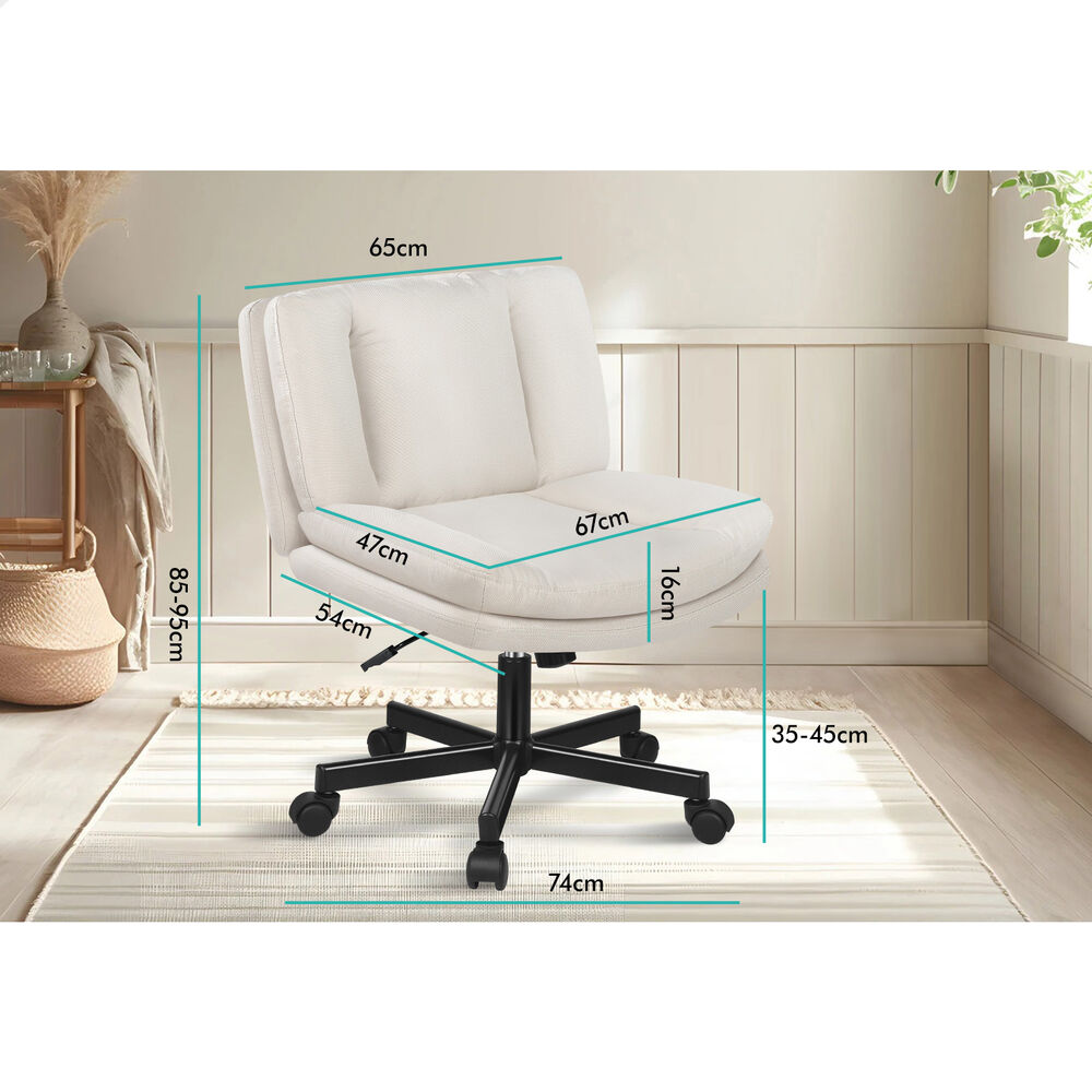 ALFORDSON Armless Office Desk Chair Mid Back Wide Seat w/ Wheels Fabric Beige