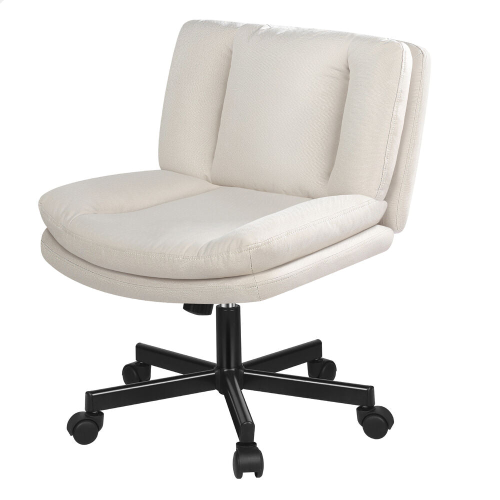 ALFORDSON Armless Office Desk Chair Mid Back Wide Seat w/ Wheels Fabric Beige