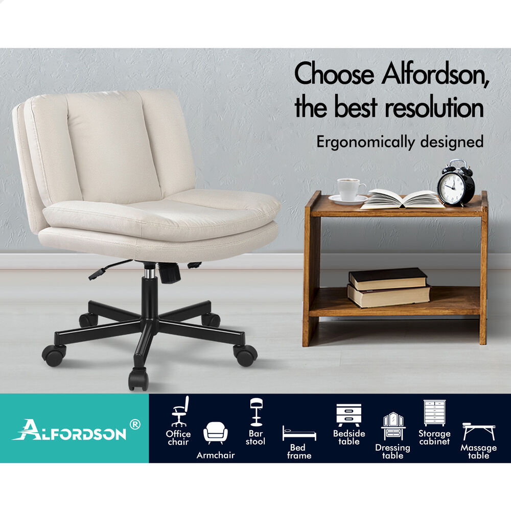 ALFORDSON Armless Office Desk Chair Mid Back Wide Seat w/ Wheels Fabric Beige