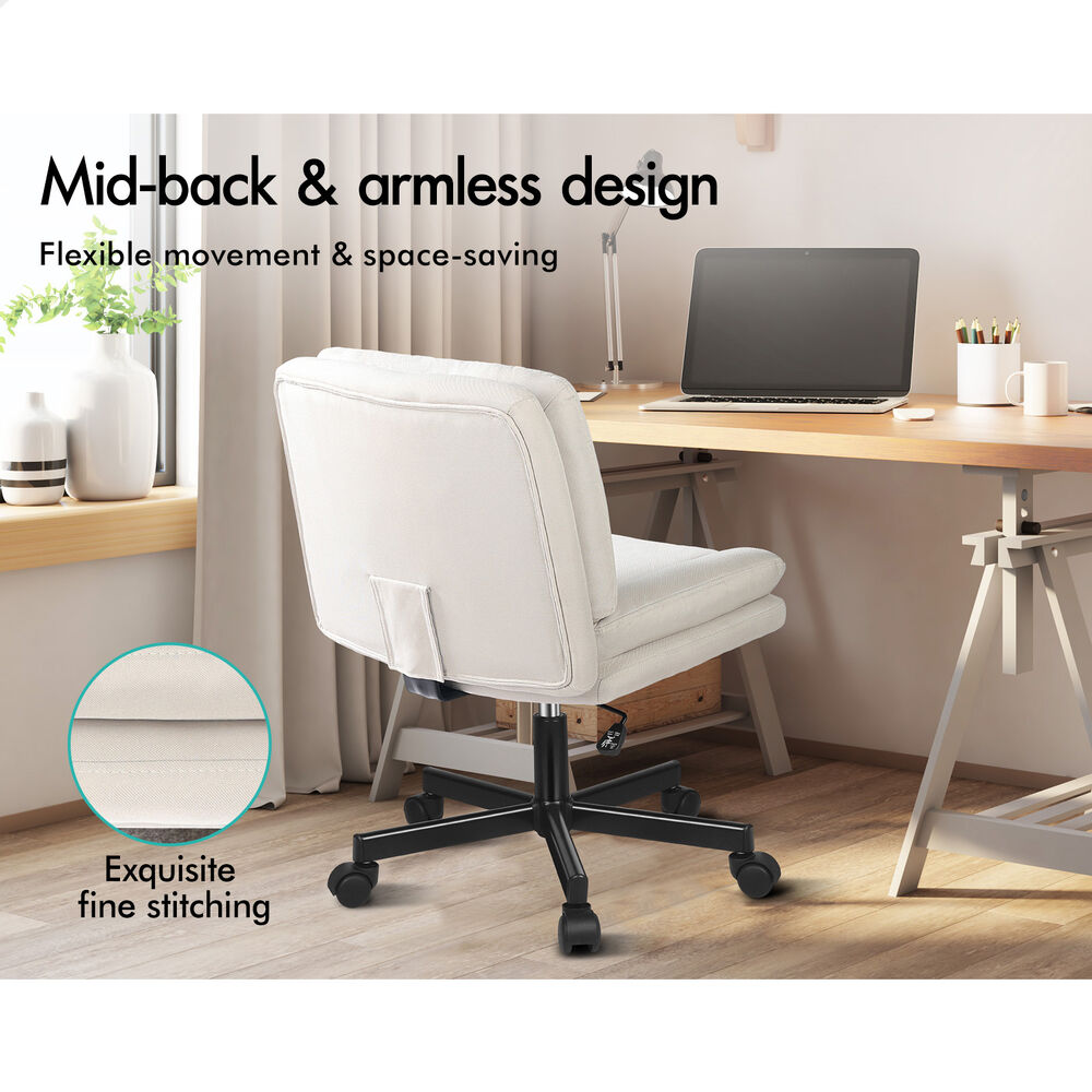 ALFORDSON Armless Office Desk Chair Mid Back Wide Seat w/ Wheels Fabric Beige