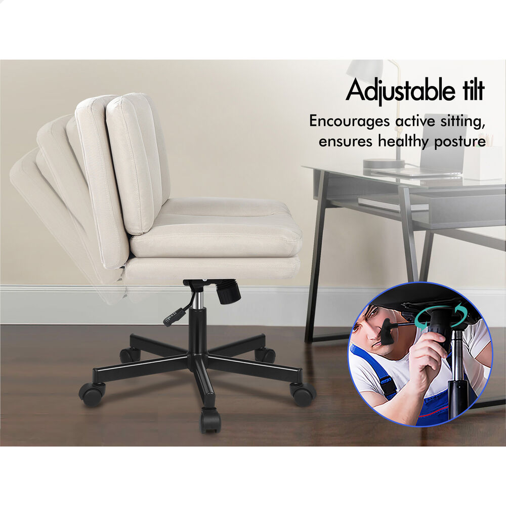 ALFORDSON Armless Office Desk Chair Mid Back Wide Seat w/ Wheels Fabric Beige