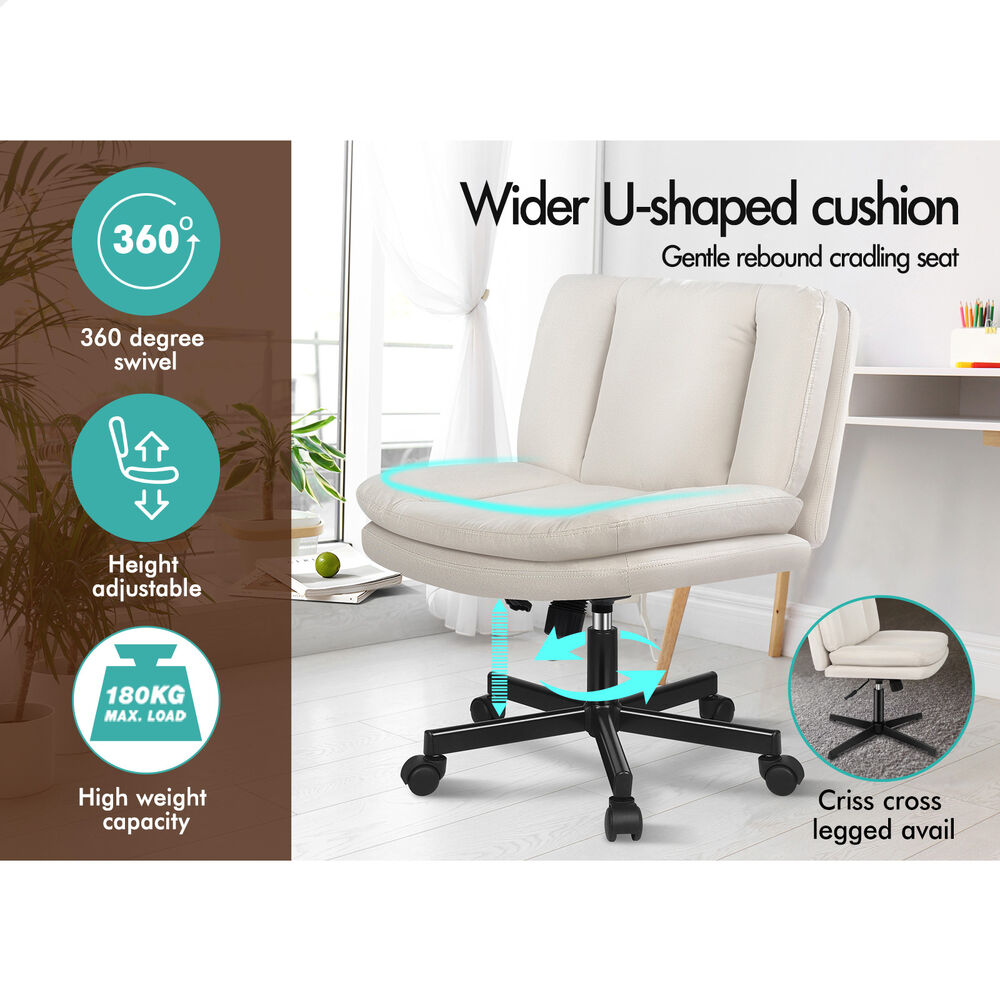 ALFORDSON Armless Office Desk Chair Mid Back Wide Seat w/ Wheels Fabric Beige