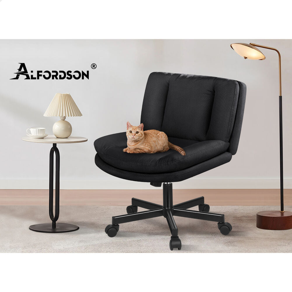 ALFORDSON Armless Office Desk Chair Mid Back Wide Seat w/ Wheels Fabric Black