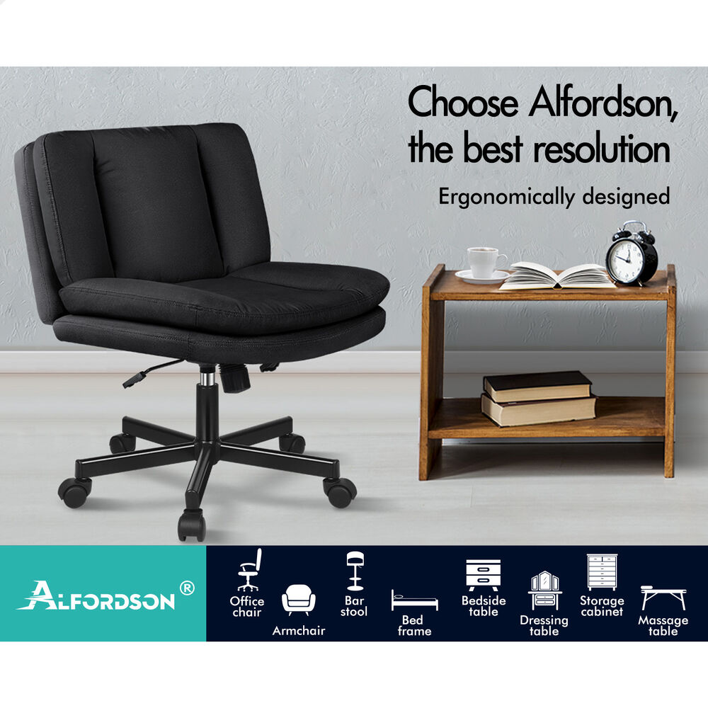 ALFORDSON Armless Office Desk Chair Mid Back Wide Seat w/ Wheels Fabric Black