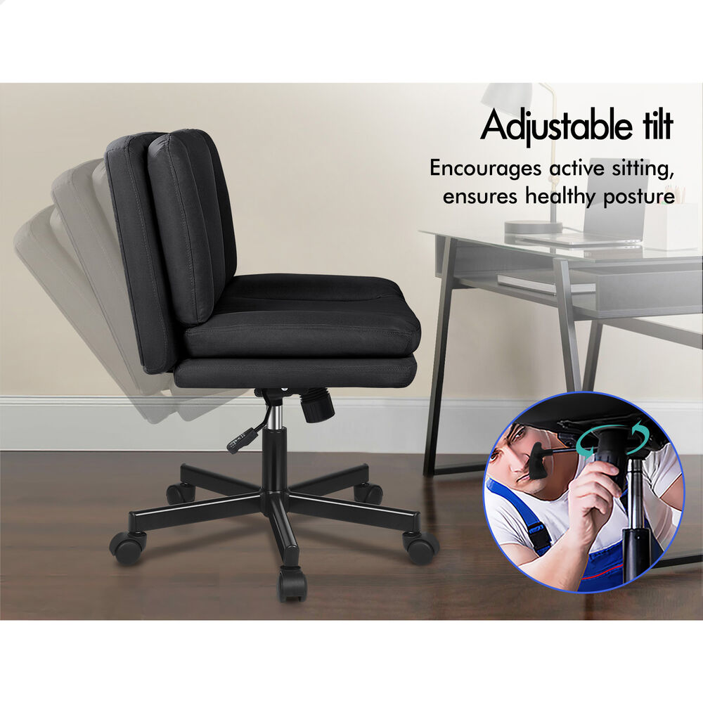 ALFORDSON Armless Office Desk Chair Mid Back Wide Seat w/ Wheels Fabric Black