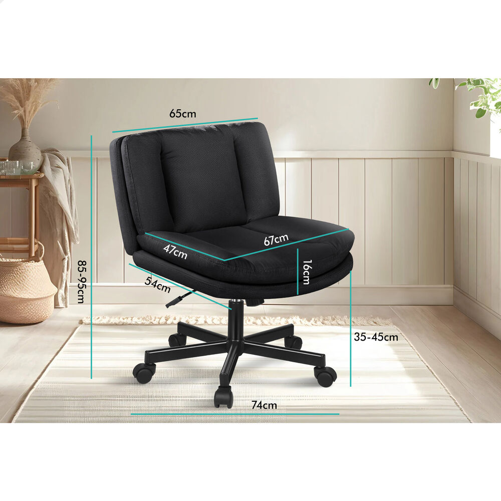 ALFORDSON Armless Office Desk Chair Mid Back Wide Seat w/ Wheels Fabric Black