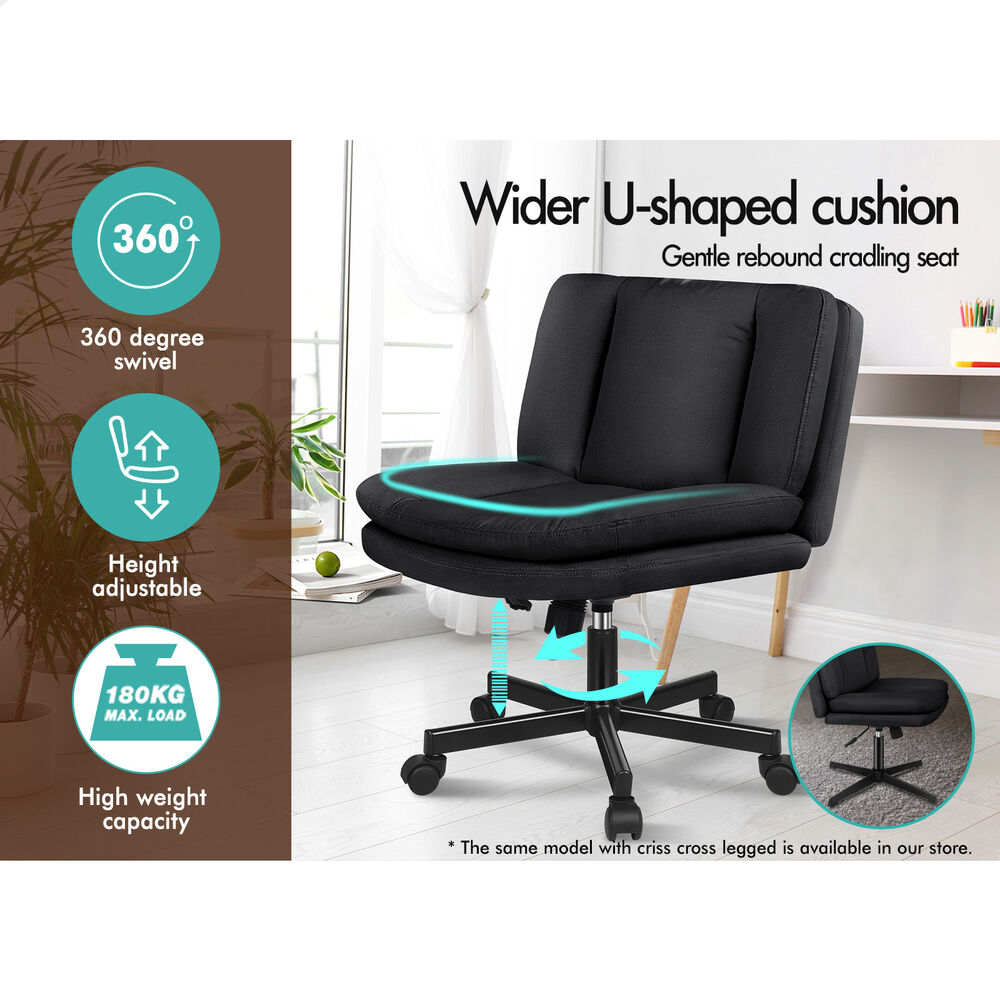 ALFORDSON Armless Office Desk Chair Mid Back Wide Seat w/ Wheels Fabric Black