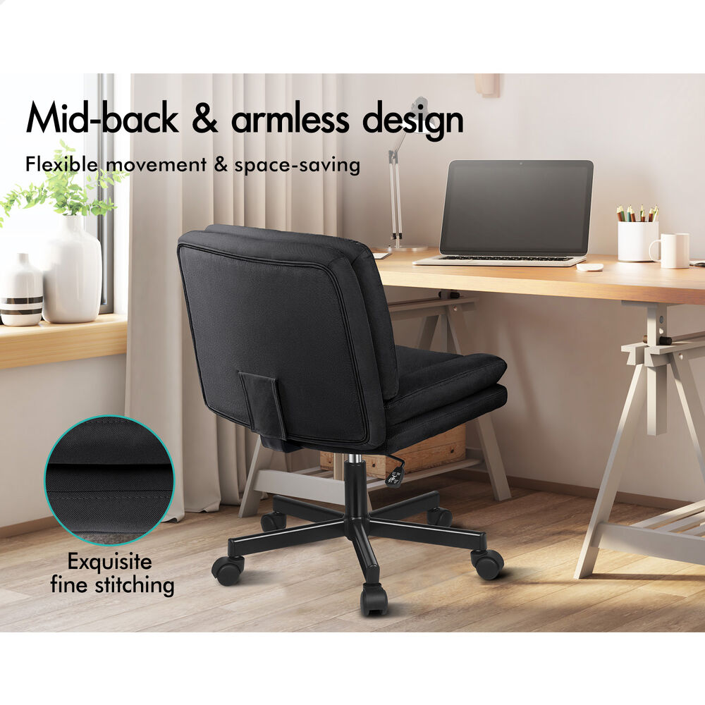 ALFORDSON Armless Office Desk Chair Mid Back Wide Seat w/ Wheels Fabric Black