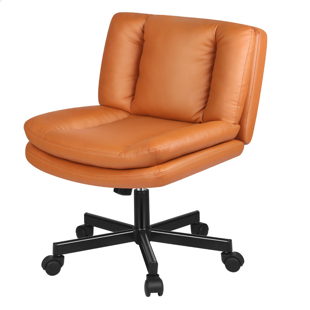 ALFORDSON Armless Office Desk Chair Mid Back Wide Seat w/ Wheels Leather Brown
