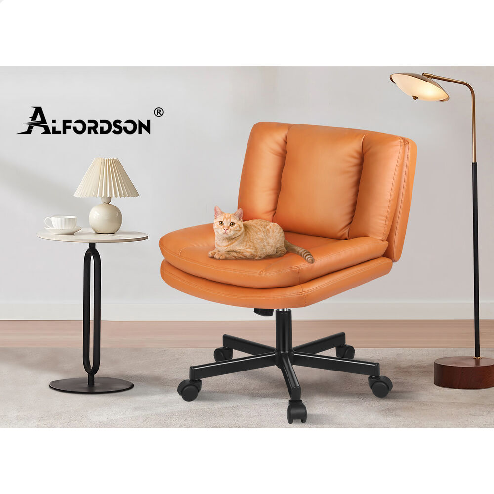 ALFORDSON Armless Office Desk Chair Mid Back Wide Seat w/ Wheels Leather Brown