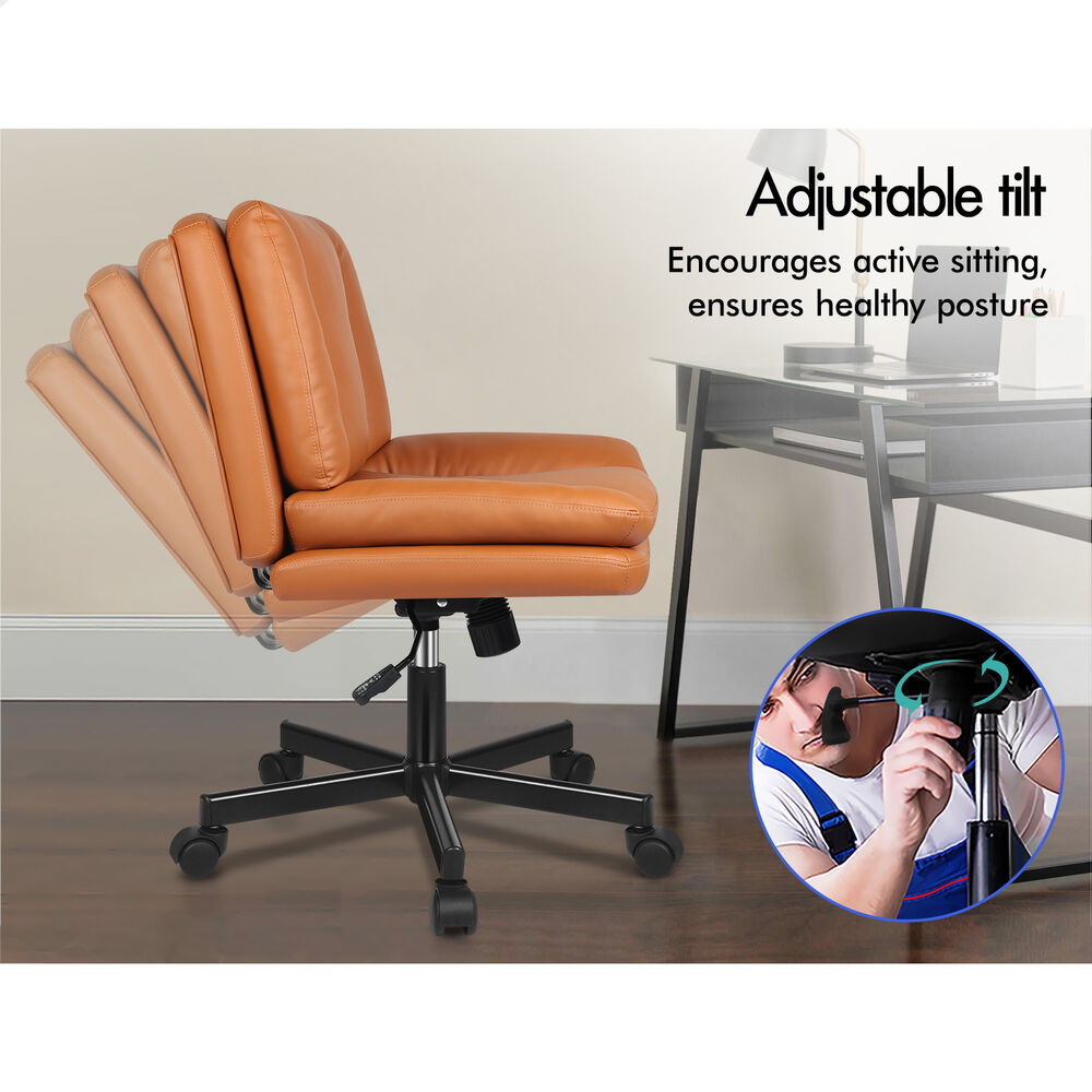 ALFORDSON Armless Office Desk Chair Mid Back Wide Seat w/ Wheels Leather Brown