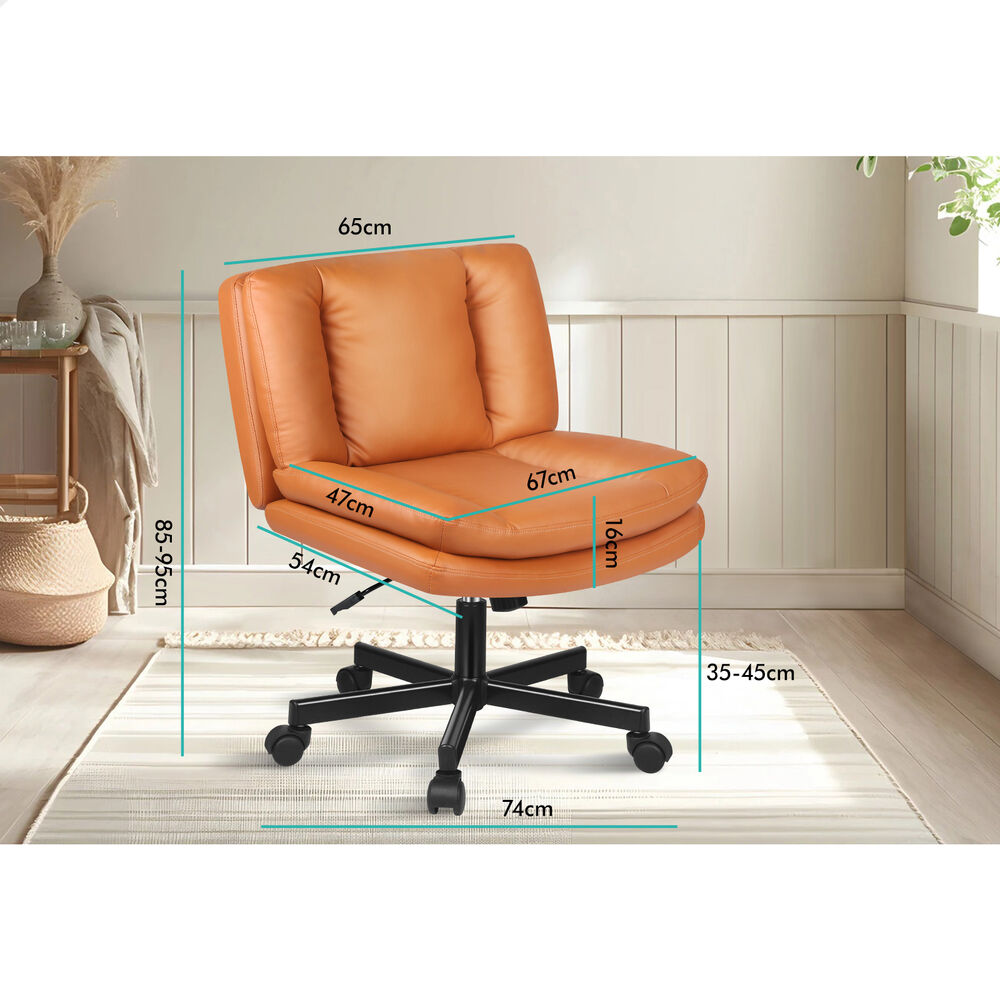 ALFORDSON Armless Office Desk Chair Mid Back Wide Seat w/ Wheels Leather Brown