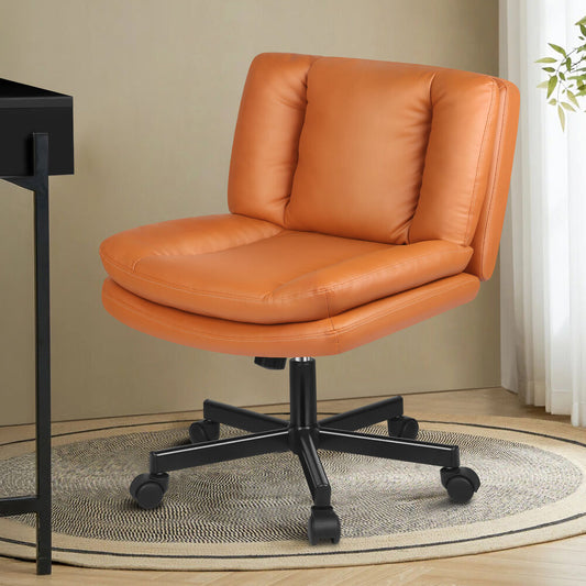 ALFORDSON Armless Office Desk Chair Mid Back Wide Seat w/ Wheels Leather Brown