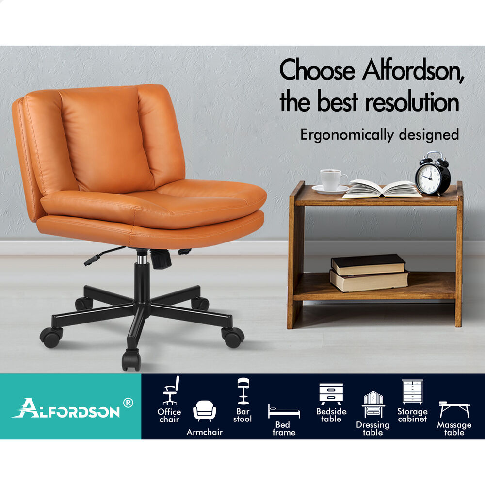 ALFORDSON Armless Office Desk Chair Mid Back Wide Seat w/ Wheels Leather Brown