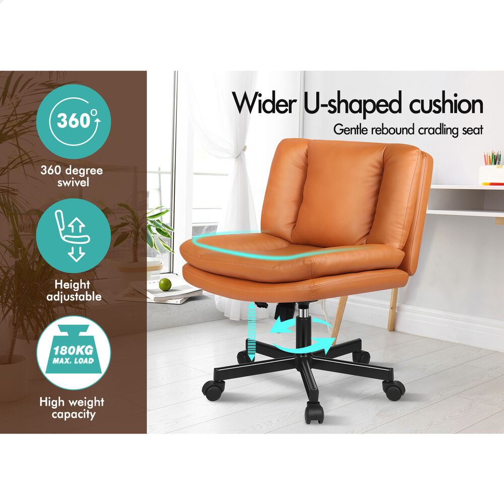 ALFORDSON Armless Office Desk Chair Mid Back Wide Seat w/ Wheels Leather Brown