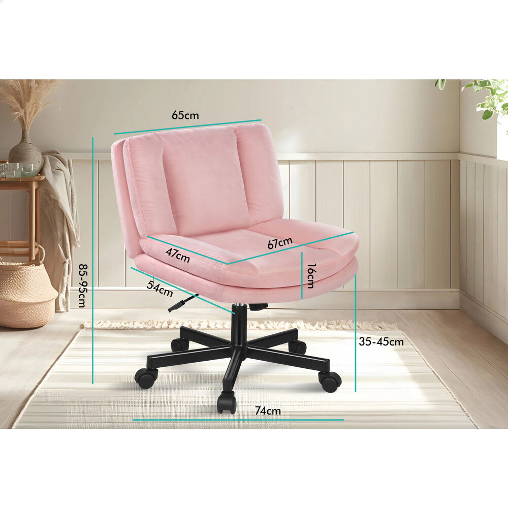 ALFORDSON Armless Office Desk Chair Mid Back Wide Seat w/ Wheels Velvet Pink
