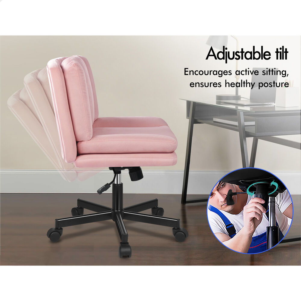 ALFORDSON Armless Office Desk Chair Mid Back Wide Seat w/ Wheels Velvet Pink