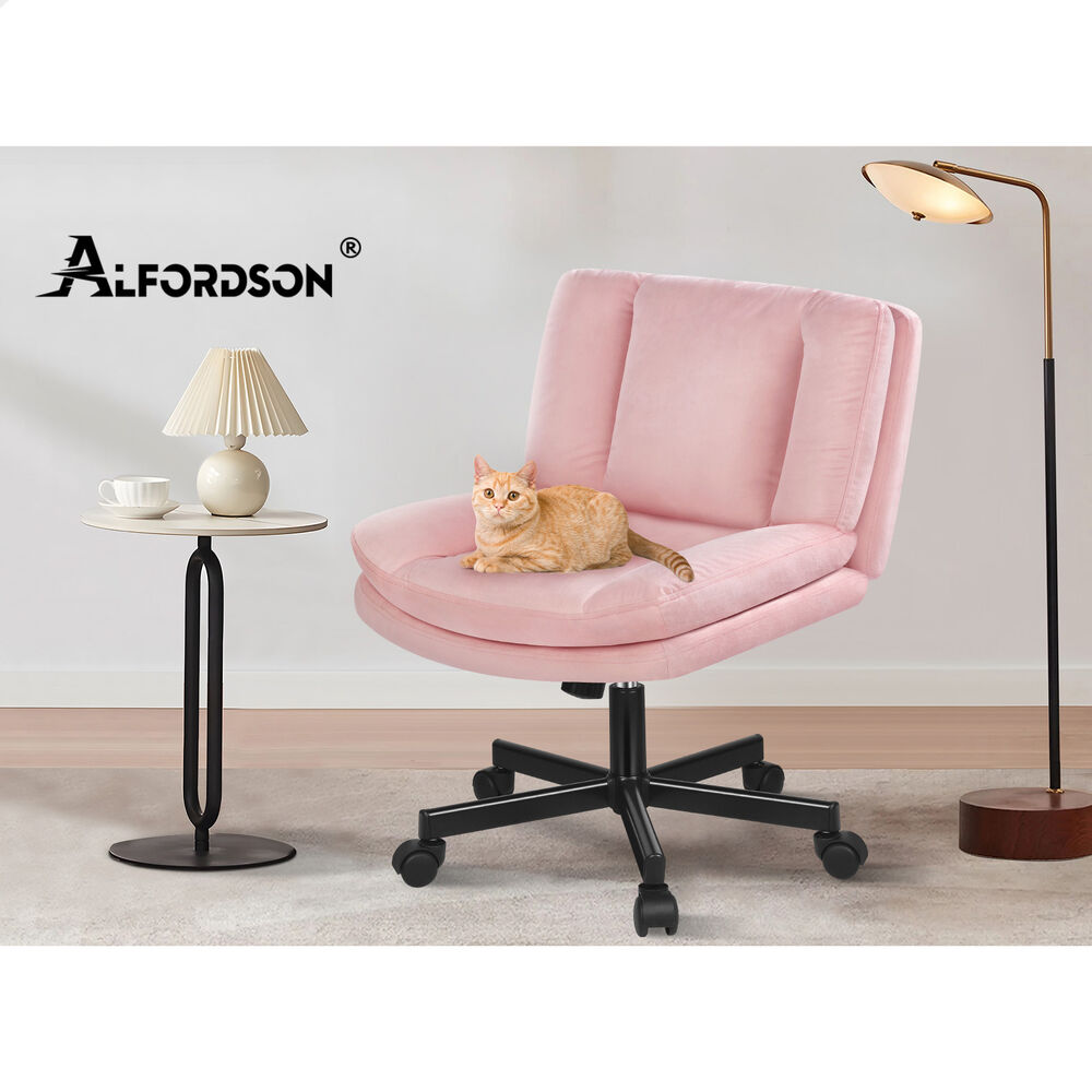 ALFORDSON Armless Office Desk Chair Mid Back Wide Seat w/ Wheels Velvet Pink