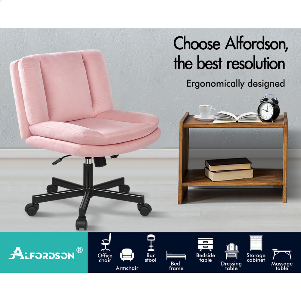 ALFORDSON Armless Office Desk Chair Mid Back Wide Seat w/ Wheels Velvet Pink