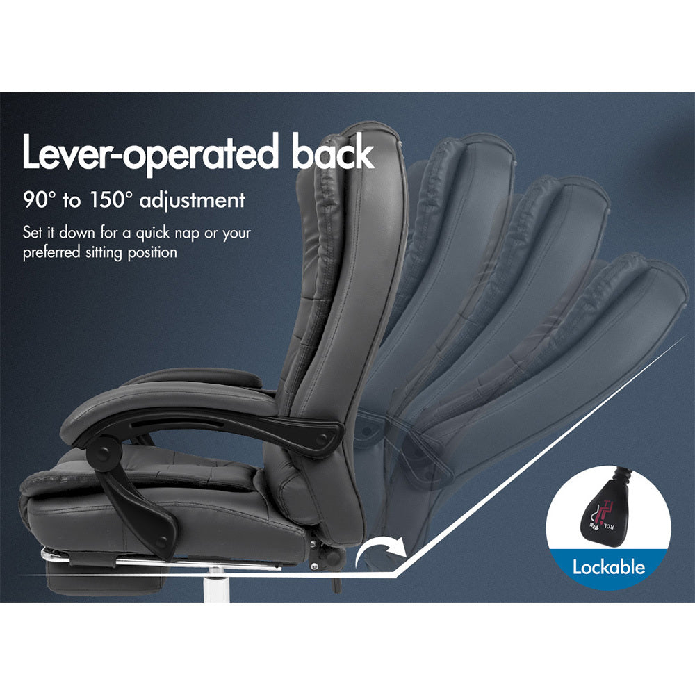 ALFORDSON Office Chair Gaming Executive Computer Racer Footrest PU Leather Seat Grey