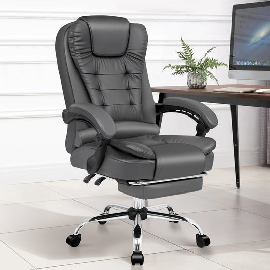 ALFORDSON Office Chair Gaming Executive Computer Racer Footrest PU Leather Seat Grey