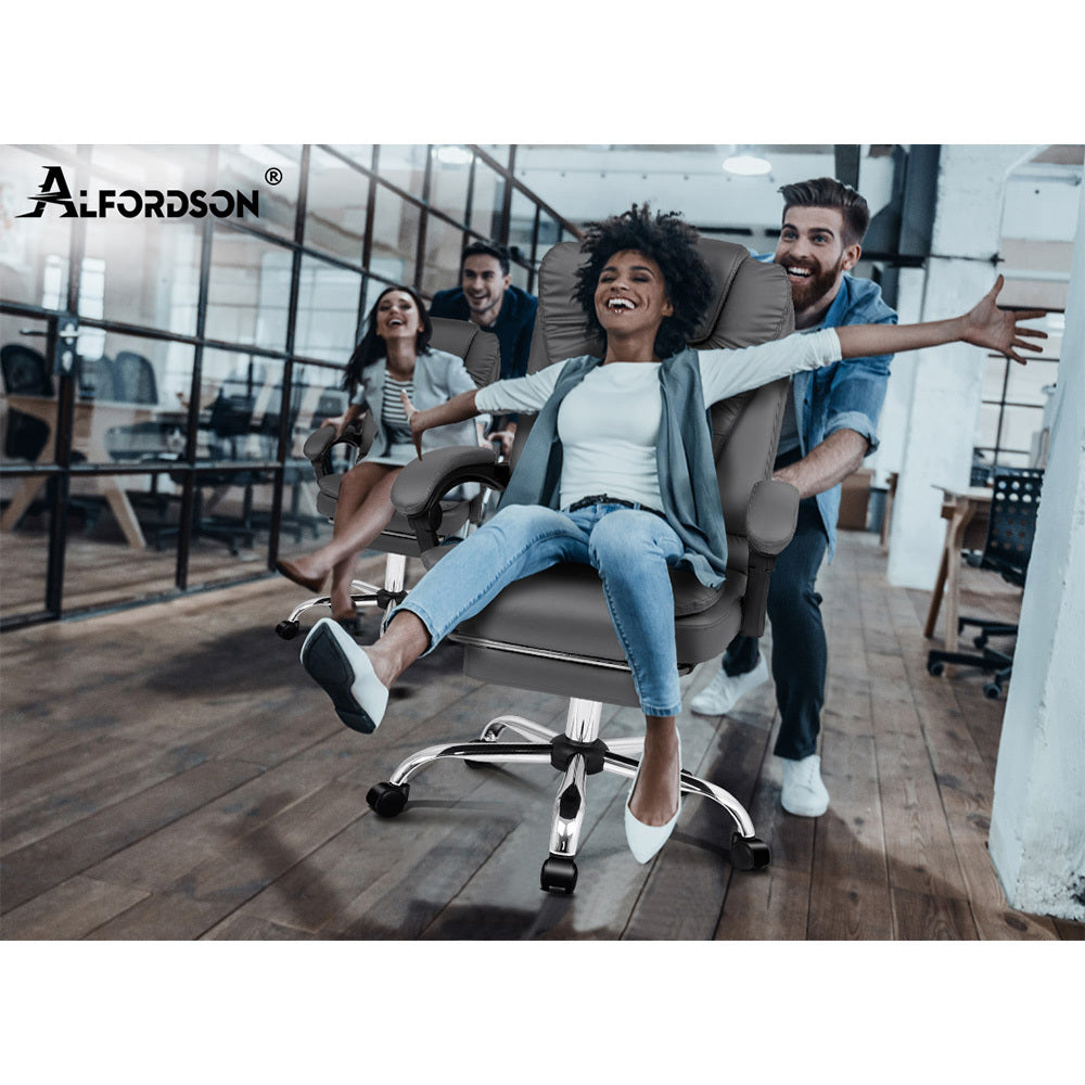 ALFORDSON Office Chair Gaming Executive Computer Racer Footrest PU Leather Seat Grey