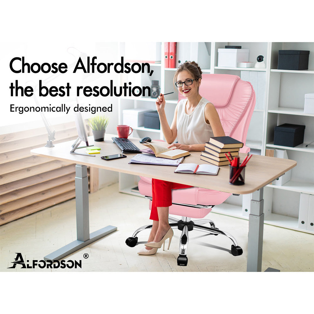 ALFORDSON Office Chair Gaming Executive Computer Racer Footrest PU Leather Seat Pink