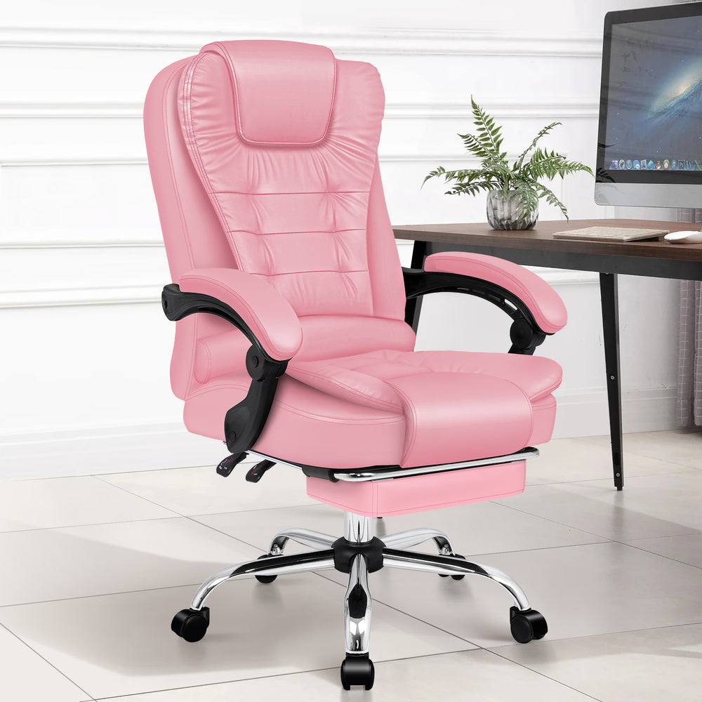ALFORDSON Office Chair Gaming Executive Computer Racer Footrest PU Leather Seat Pink