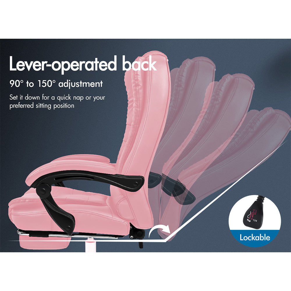 ALFORDSON Office Chair Gaming Executive Computer Racer Footrest PU Leather Seat Pink