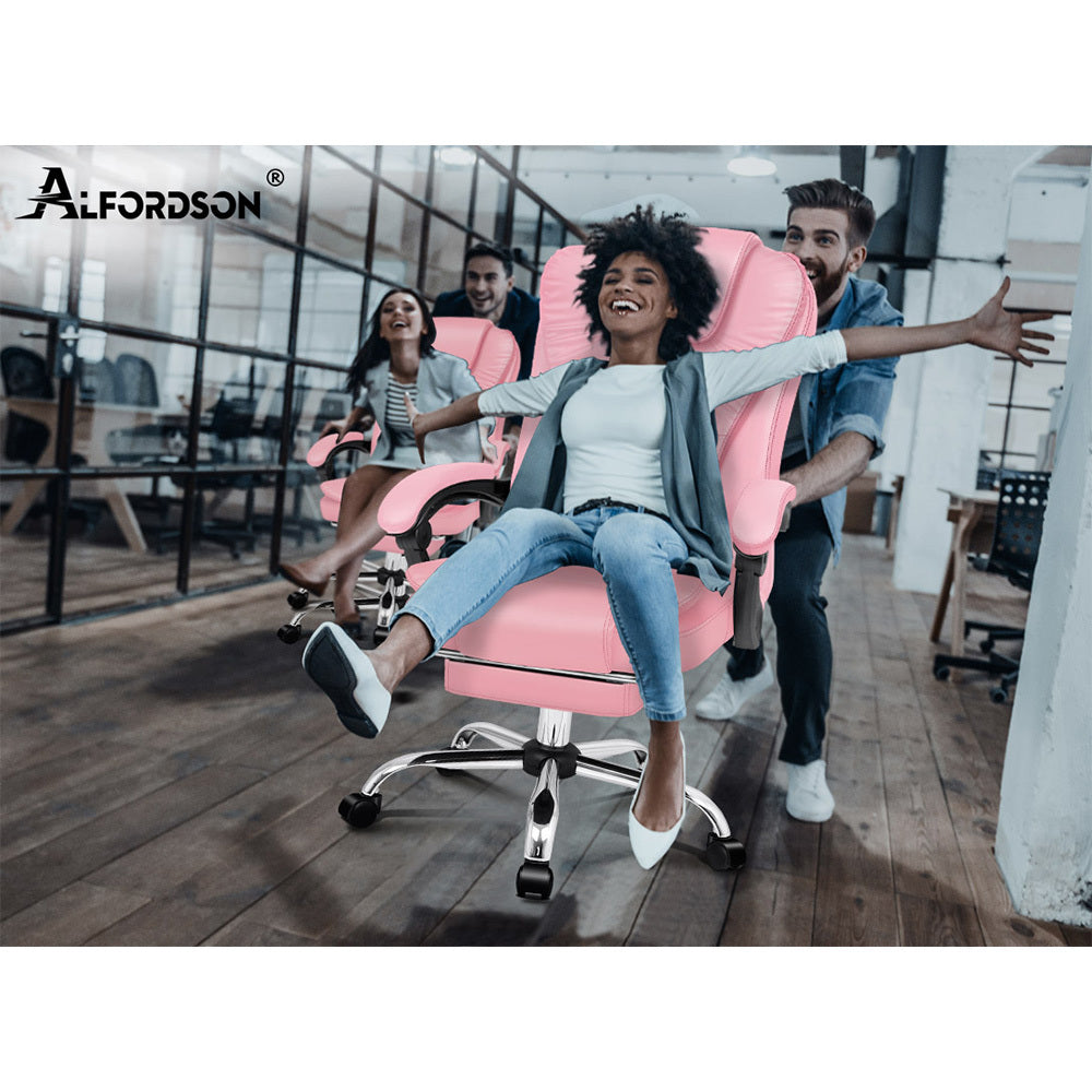 ALFORDSON Office Chair Gaming Executive Computer Racer Footrest PU Leather Seat Pink