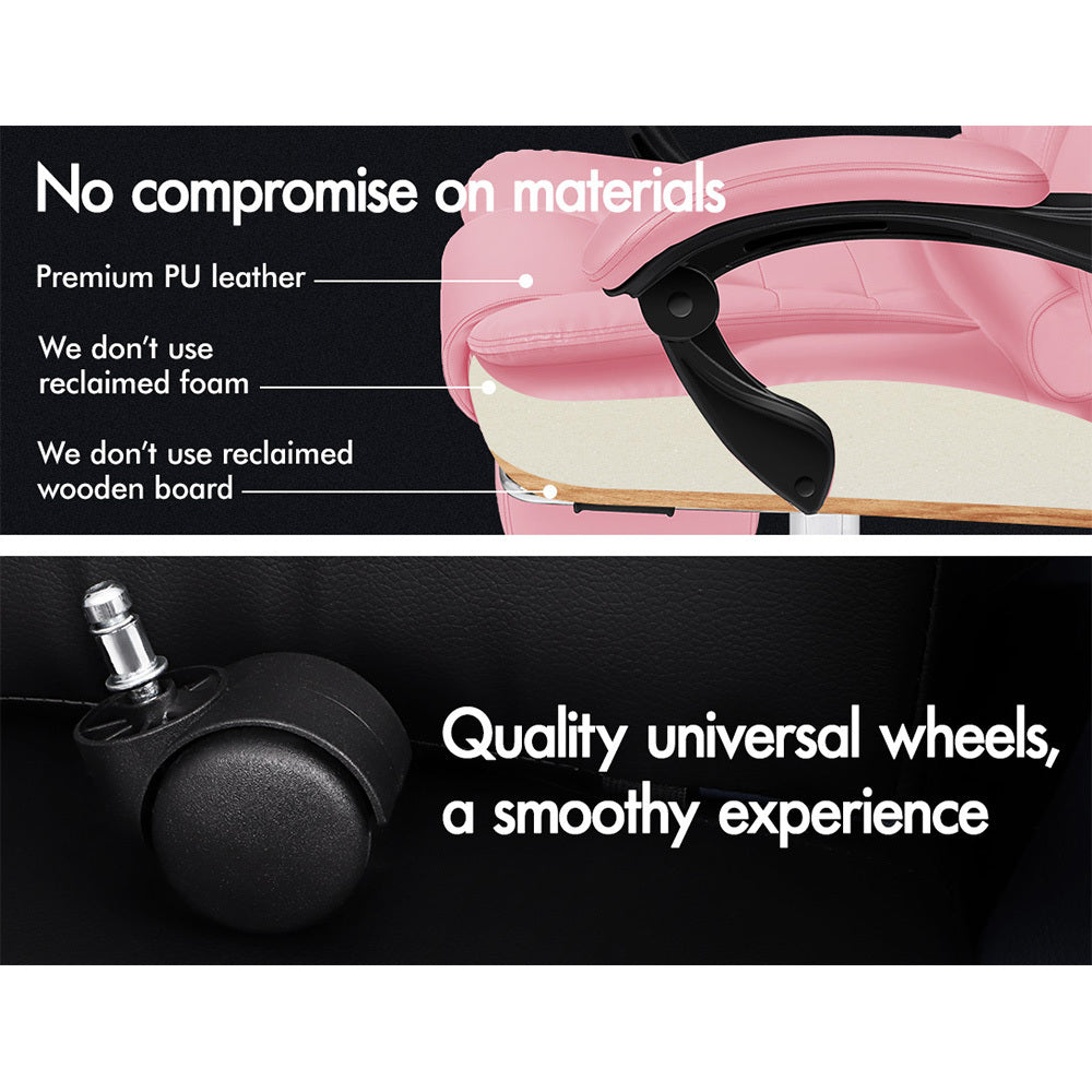 ALFORDSON Office Chair Gaming Executive Computer Racer Footrest PU Leather Seat Pink