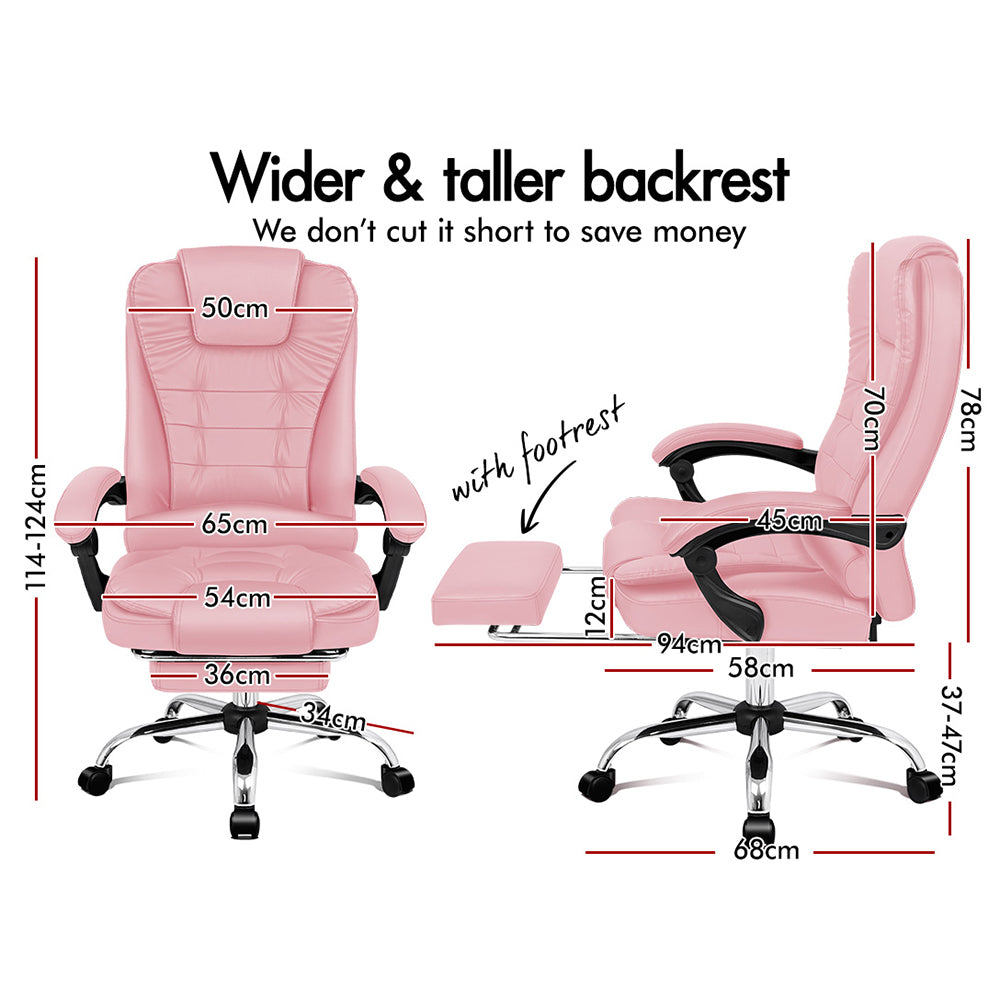 ALFORDSON Office Chair Gaming Executive Computer Racer Footrest PU Leather Seat Pink