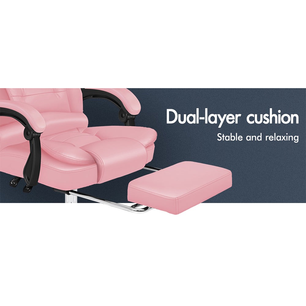 ALFORDSON Office Chair Gaming Executive Computer Racer Footrest PU Leather Seat Pink