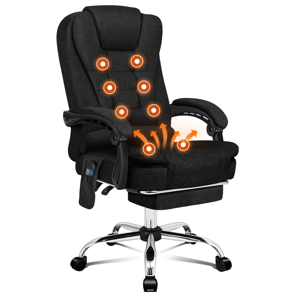 ALFORDSON Office Chair Massage Heated Seat Fabric Black
