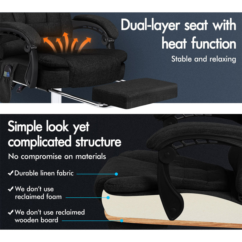 ALFORDSON Massage Office Chair Fabric Heated Seat Executive Gaming Racer Black