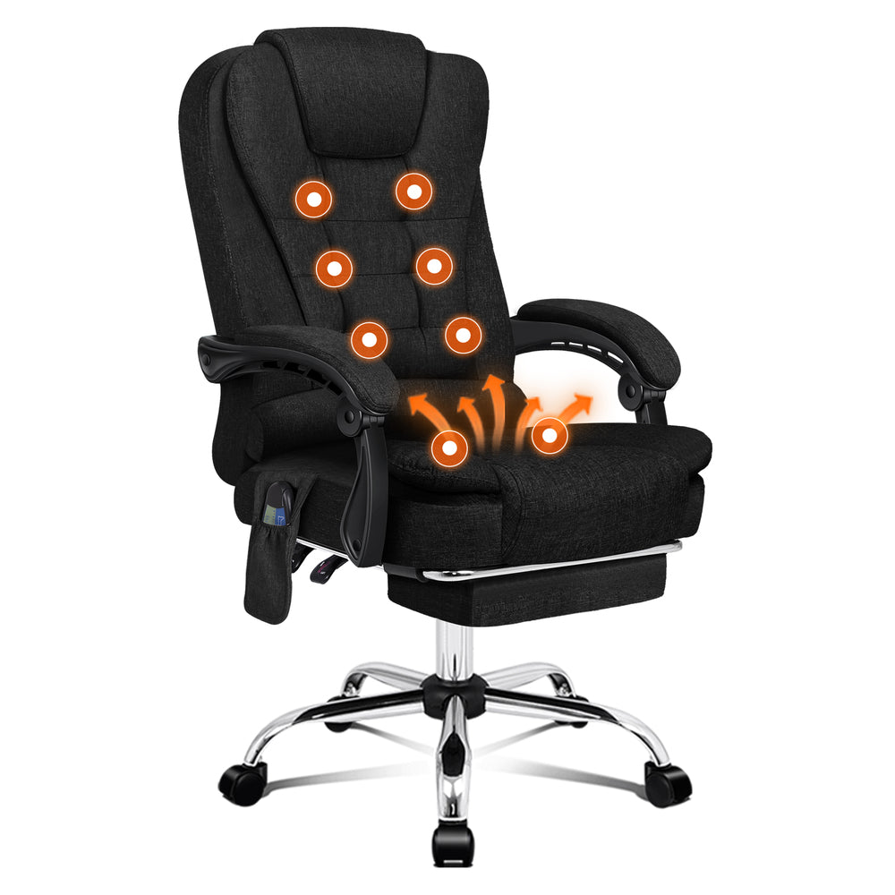 ALFORDSON Massage Office Chair Fabric Heated Seat Executive Gaming Racer Black