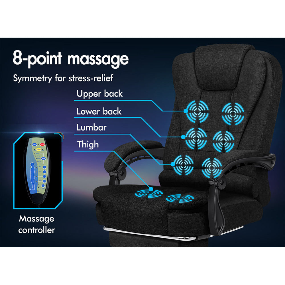 ALFORDSON Massage Office Chair Fabric Heated Seat Executive Gaming Racer Black