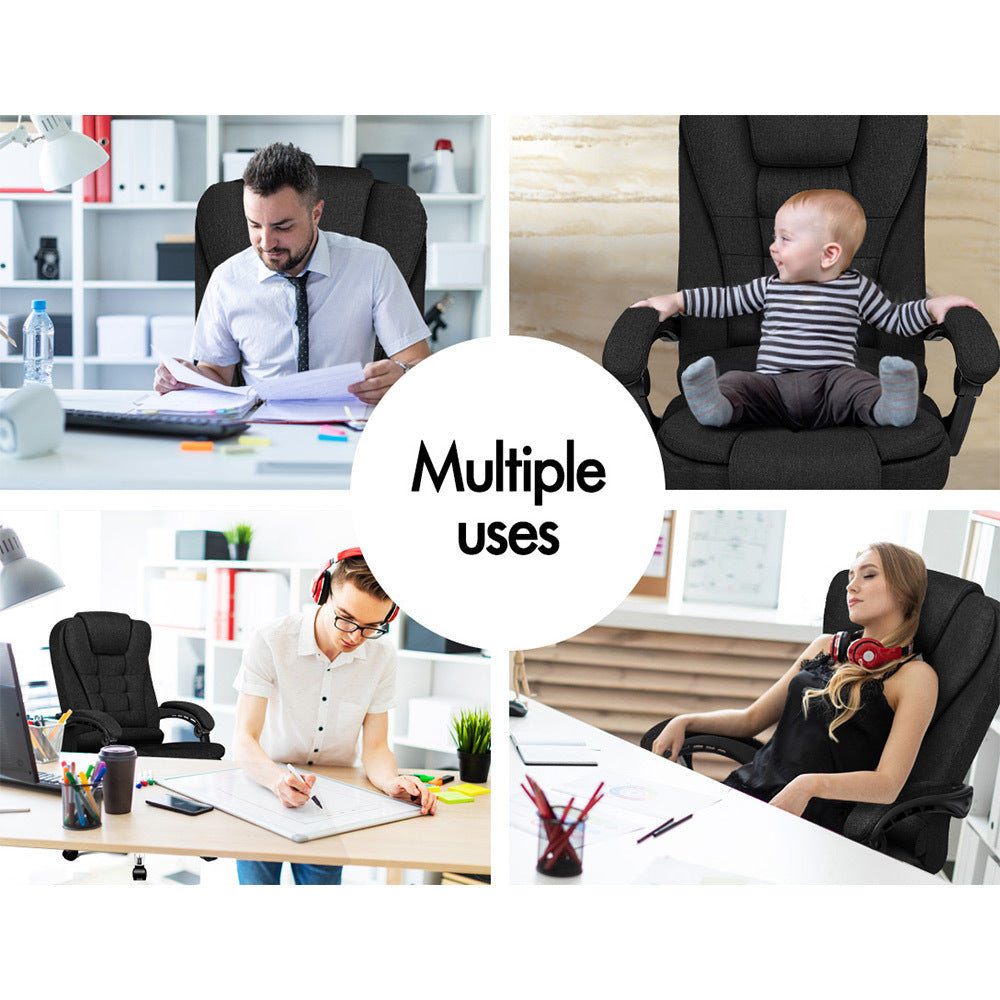 ALFORDSON Massage Office Chair Fabric Heated Seat Executive Gaming Racer Black