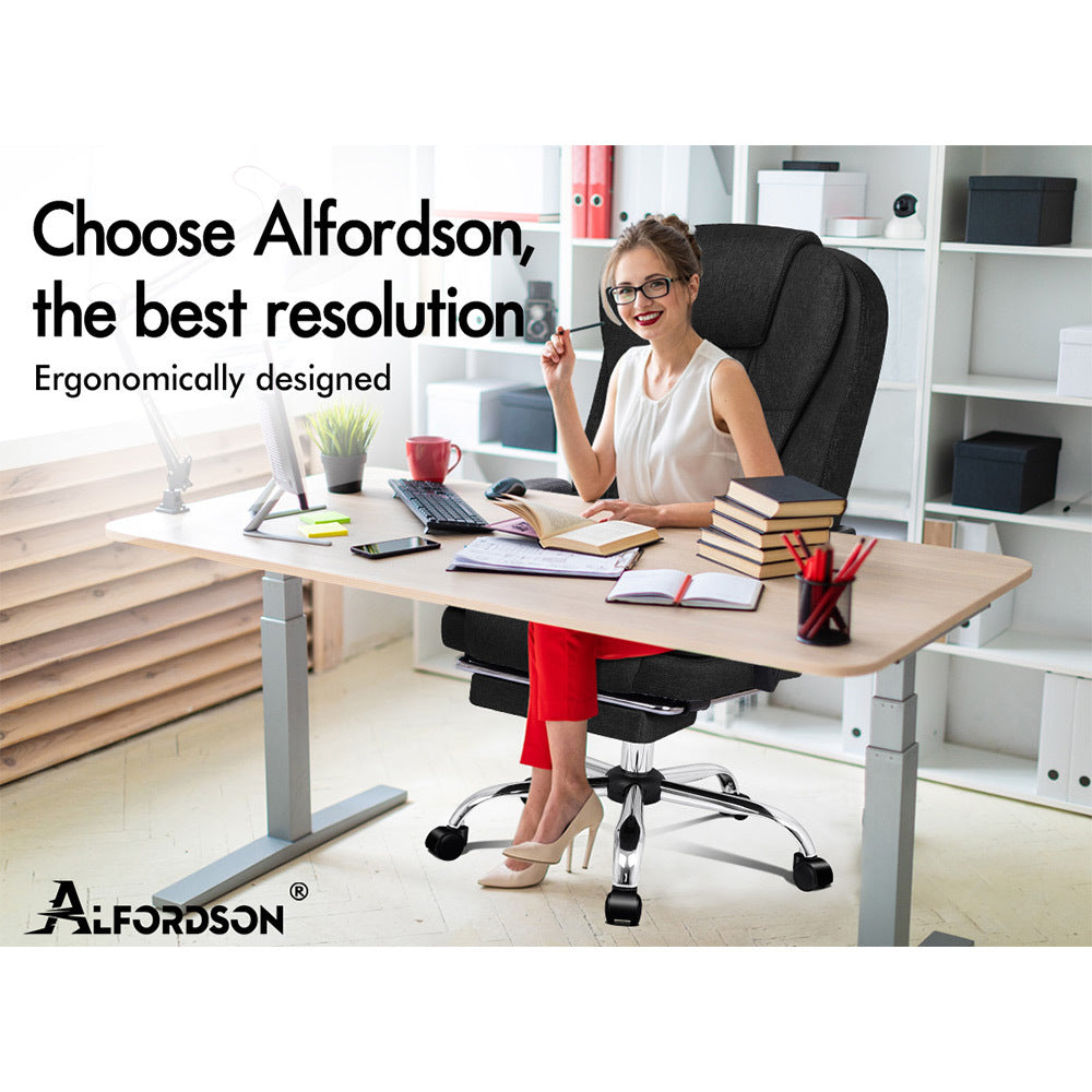 ALFORDSON Massage Office Chair Fabric Heated Seat Executive Gaming Racer Black
