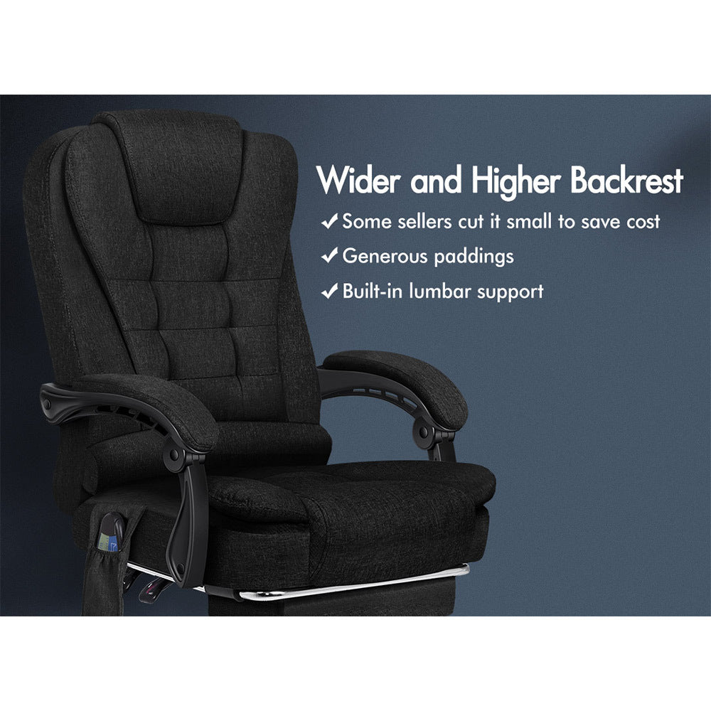 ALFORDSON Massage Office Chair Fabric Heated Seat Executive Gaming Racer Black